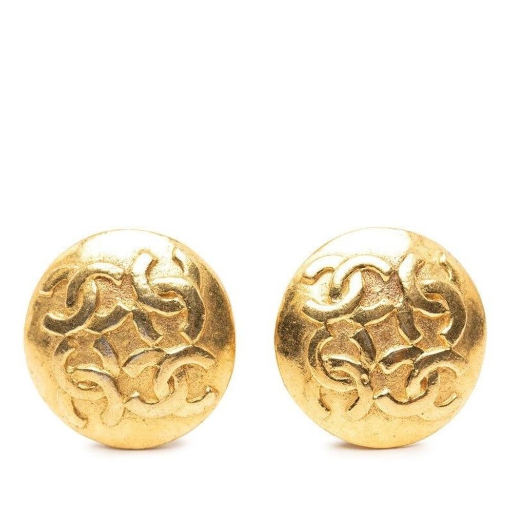 Chanel CC Logo Gold Plated Earrings